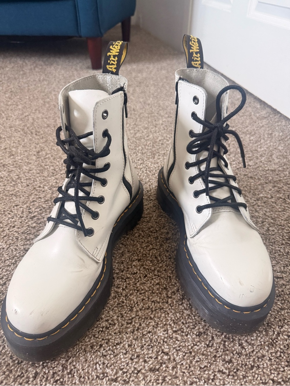 Dr. Martens White Leather Platform Lace-Up Boots